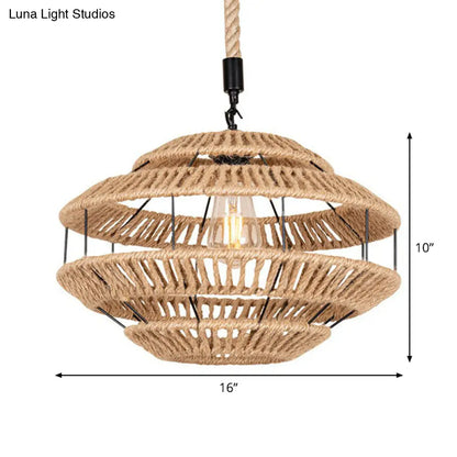 Rustic Hemp Roped Ceiling Light Basket - Brown, 1-Light Suspension Pendant for Dining Room