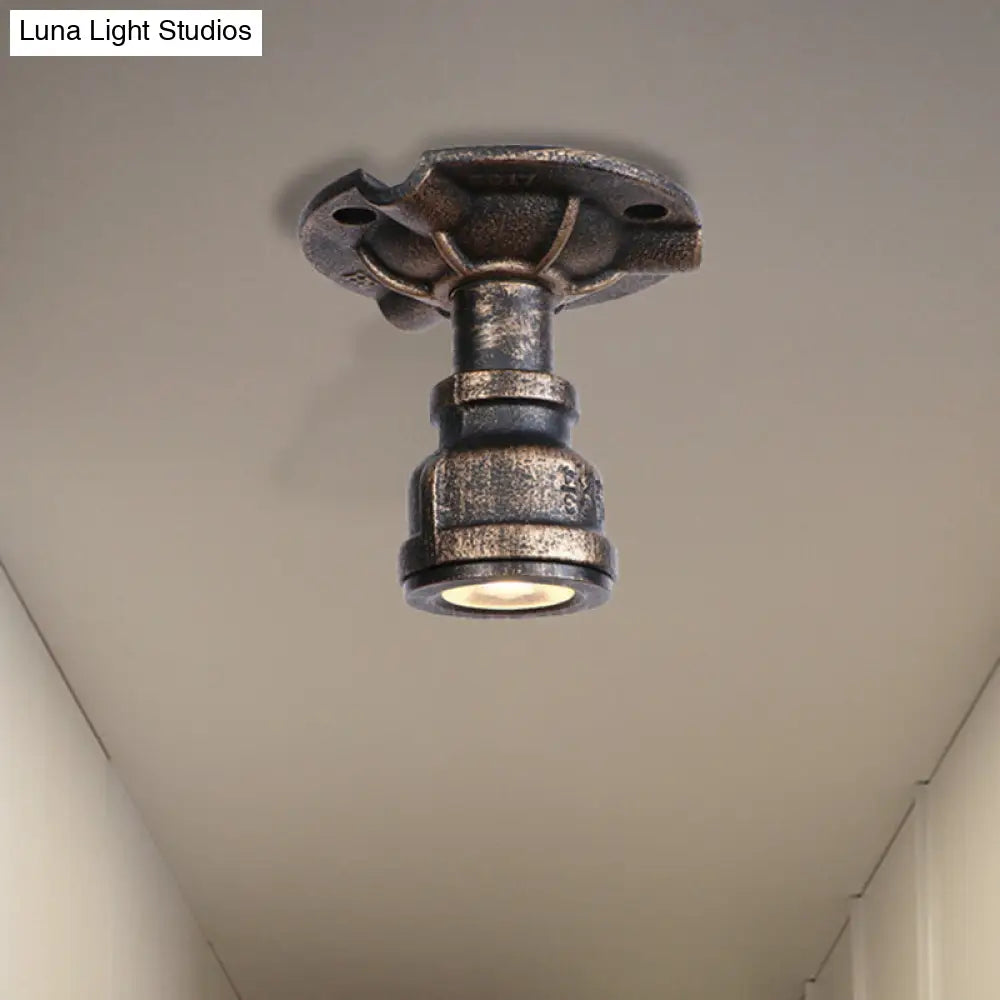 DecorBites™ DecorBites™ Rustic Industrial Antique Brass Water Pipe Ceiling Light with 1 Metal Semi Flush Mount - Perfect for Hallways