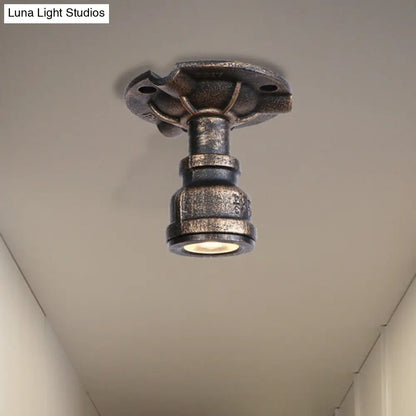 DecorBites™ DecorBites™ Rustic Industrial Antique Brass Water Pipe Ceiling Light with 1 Metal Semi Flush Mount - Perfect for Hallways