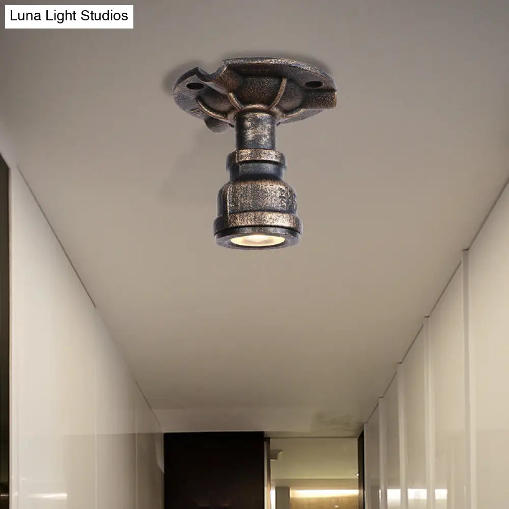 DecorBites™ DecorBites™ Rustic Industrial Antique Brass Water Pipe Ceiling Light with 1 Metal Semi Flush Mount - Perfect for Hallways