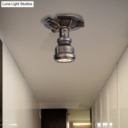 DecorBites™ DecorBites™ Rustic Industrial Antique Brass Water Pipe Ceiling Light with 1 Metal Semi Flush Mount - Perfect for Hallways