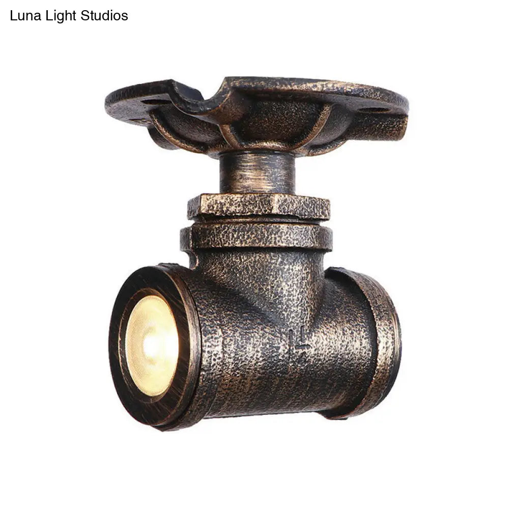 DecorBites™ DecorBites™ Rustic Industrial Antique Brass Water Pipe Ceiling Light with 1 Metal Semi Flush Mount - Perfect for Hallways