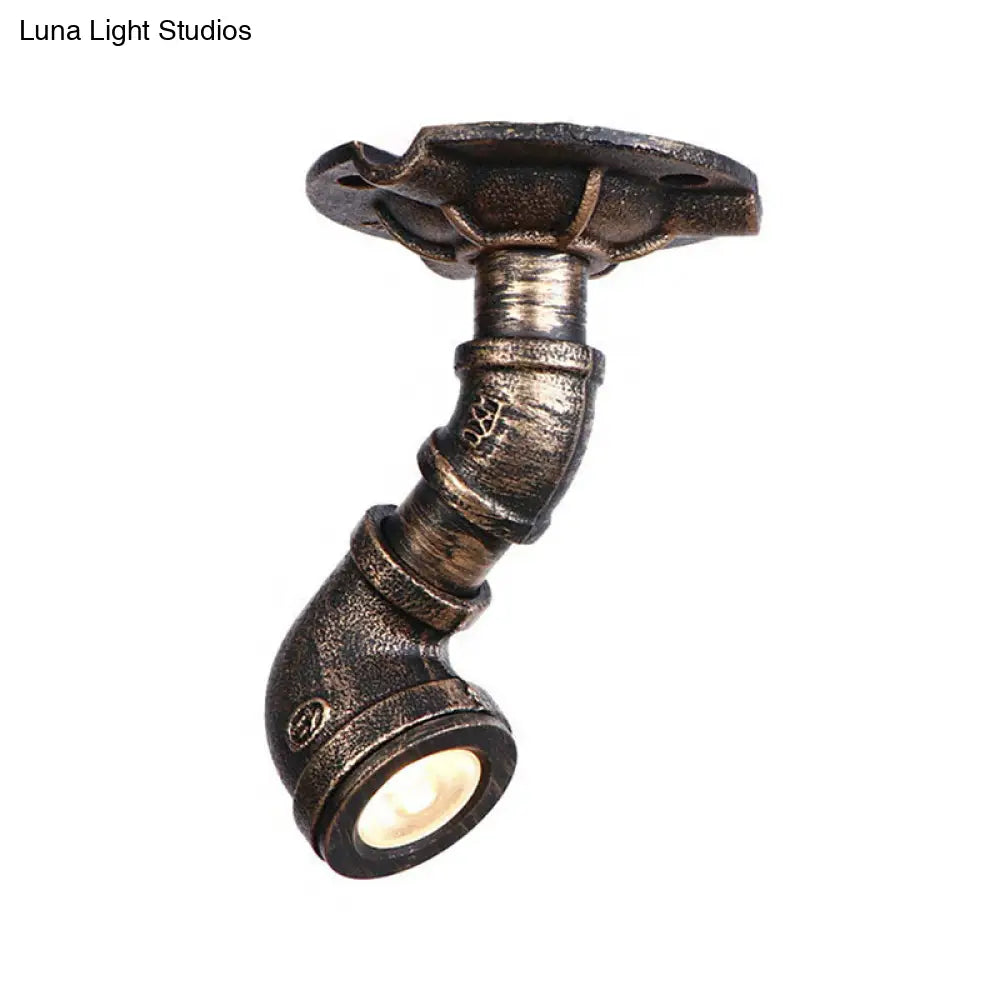 DecorBites™ DecorBites™ Rustic Industrial Antique Brass Water Pipe Ceiling Light with 1 Metal Semi Flush Mount - Perfect for Hallways