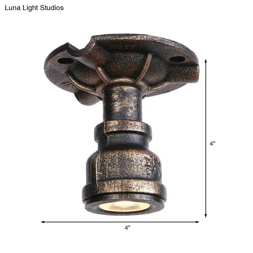 DecorBites™ DecorBites™ Rustic Industrial Antique Brass Water Pipe Ceiling Light with 1 Metal Semi Flush Mount - Perfect for Hallways