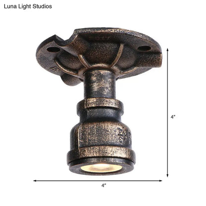DecorBites™ DecorBites™ Rustic Industrial Antique Brass Water Pipe Ceiling Light with 1 Metal Semi Flush Mount - Perfect for Hallways