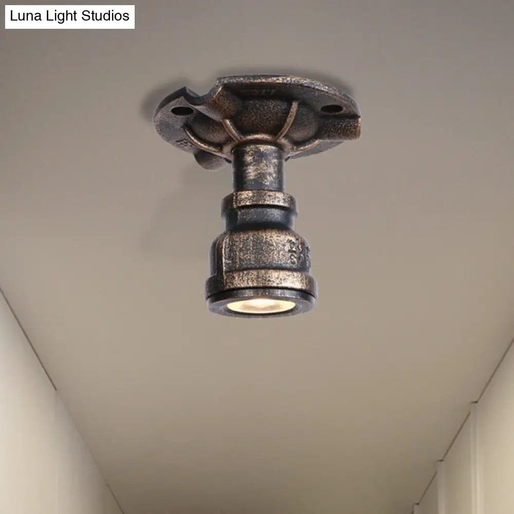 DecorBites™ DecorBites™ Rustic Industrial Antique Brass Water Pipe Ceiling Light with 1 Metal Semi Flush Mount - Perfect for Hallways
