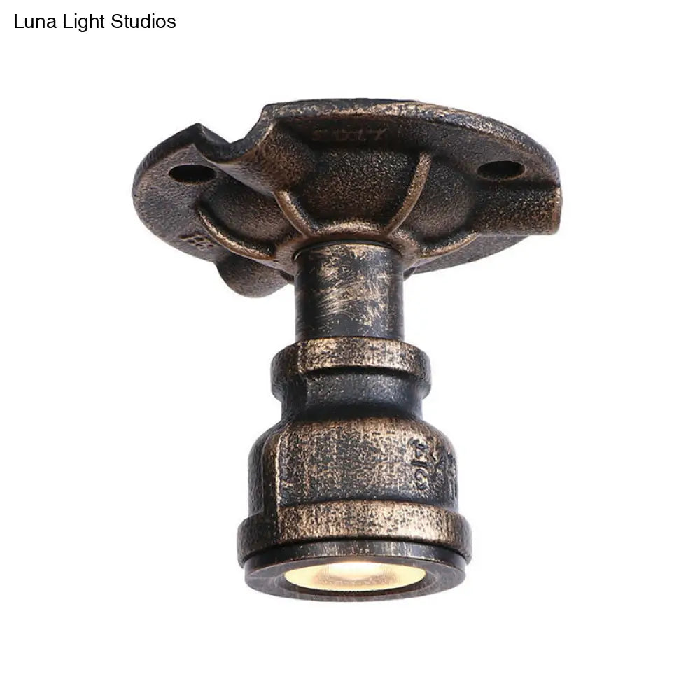 DecorBites™ DecorBites™ Rustic Industrial Antique Brass Water Pipe Ceiling Light with 1 Metal Semi Flush Mount - Perfect for Hallways