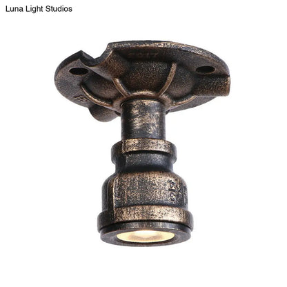 DecorBites™ DecorBites™ Rustic Industrial Antique Brass Water Pipe Ceiling Light with 1 Metal Semi Flush Mount - Perfect for Hallways