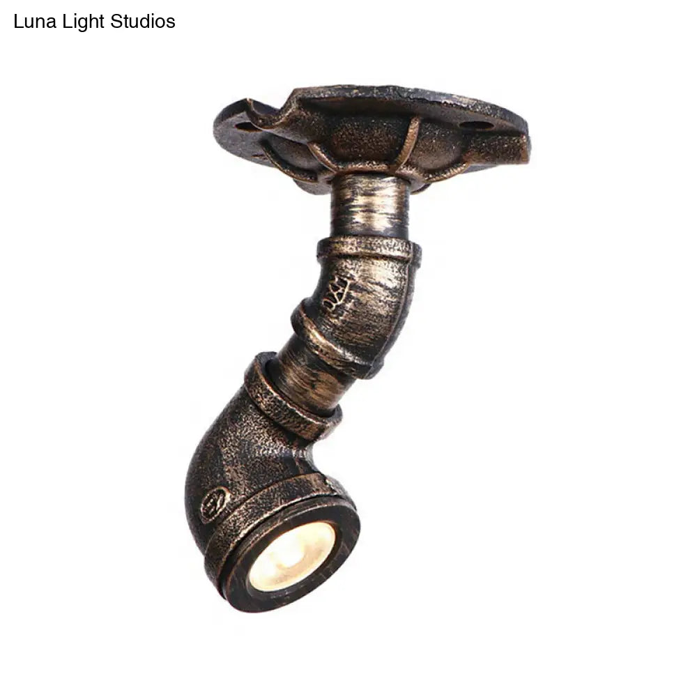 DecorBites™ DecorBites™ Rustic Industrial Antique Brass Water Pipe Ceiling Light with 1 Metal Semi Flush Mount - Perfect for Hallways