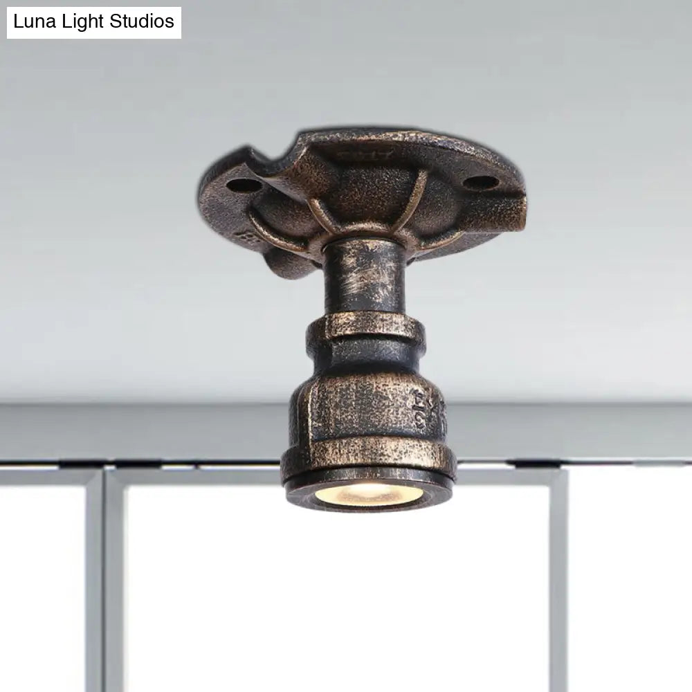 DecorBites™ DecorBites™ Rustic Industrial Antique Brass Water Pipe Ceiling Light with 1 Metal Semi Flush Mount - Perfect for Hallways