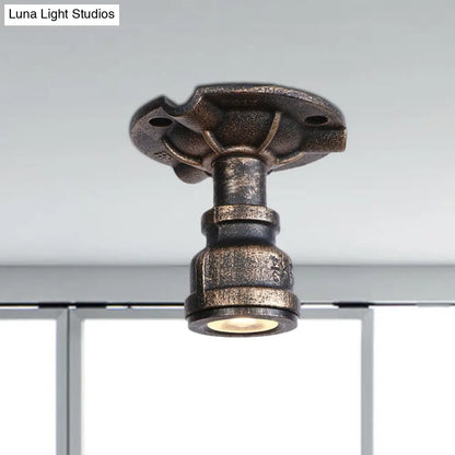 DecorBites™ DecorBites™ Rustic Industrial Antique Brass Water Pipe Ceiling Light with 1 Metal Semi Flush Mount - Perfect for Hallways
