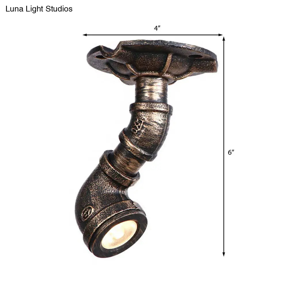 DecorBites™ DecorBites™ Rustic Industrial Antique Brass Water Pipe Ceiling Light with 1 Metal Semi Flush Mount - Perfect for Hallways