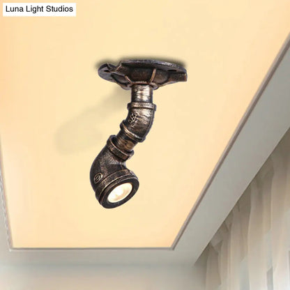 DecorBites™ DecorBites™ Rustic Industrial Antique Brass Water Pipe Ceiling Light with 1 Metal Semi Flush Mount - Perfect for Hallways