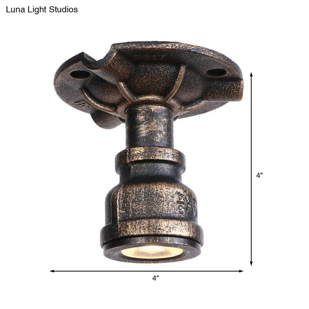 DecorBites™ DecorBites™ Rustic Industrial Antique Brass Water Pipe Ceiling Light with 1 Metal Semi Flush Mount - Perfect for Hallways