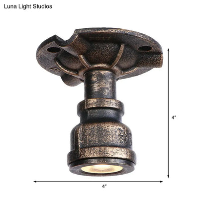DecorBites™ DecorBites™ Rustic Industrial Antique Brass Water Pipe Ceiling Light with 1 Metal Semi Flush Mount - Perfect for Hallways