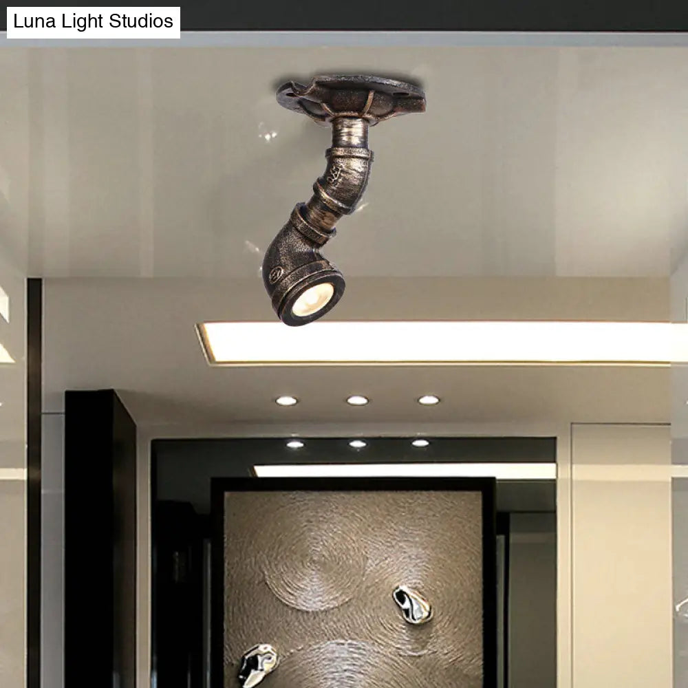 DecorBites™ DecorBites™ Rustic Industrial Antique Brass Water Pipe Ceiling Light with 1 Metal Semi Flush Mount - Perfect for Hallways