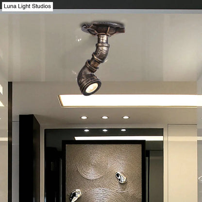 DecorBites™ DecorBites™ Rustic Industrial Antique Brass Water Pipe Ceiling Light with 1 Metal Semi Flush Mount - Perfect for Hallways