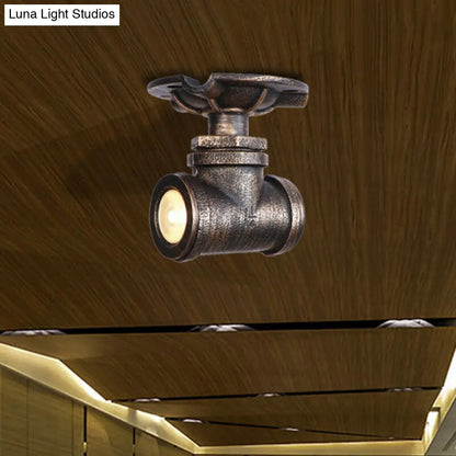 DecorBites™ DecorBites™ Rustic Industrial Antique Brass Water Pipe Ceiling Light with 1 Metal Semi Flush Mount - Perfect for Hallways