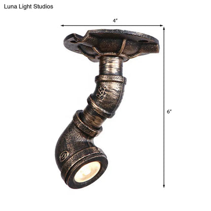 DecorBites™ DecorBites™ Rustic Industrial Antique Brass Water Pipe Ceiling Light with 1 Metal Semi Flush Mount - Perfect for Hallways
