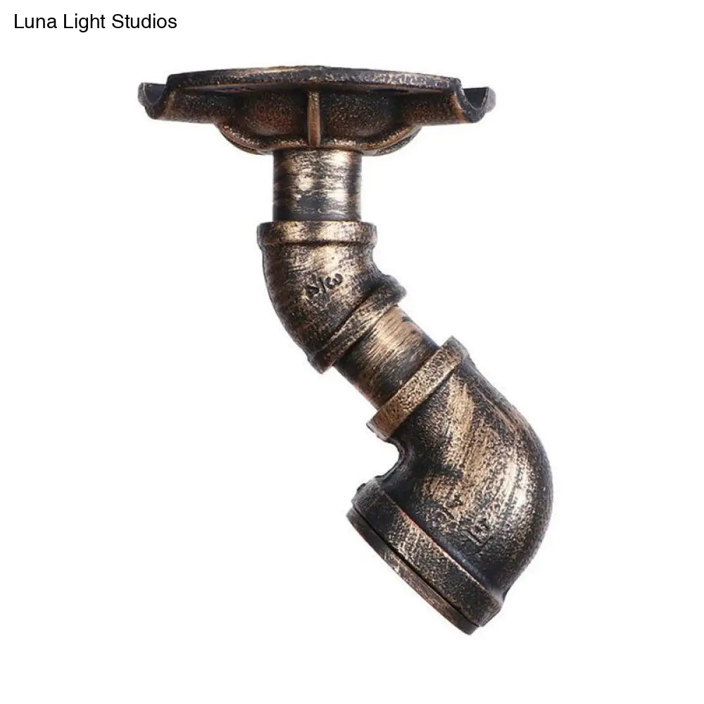 DecorBites™ DecorBites™ Rustic Industrial Antique Brass Water Pipe Ceiling Light with 1 Metal Semi Flush Mount - Perfect for Hallways