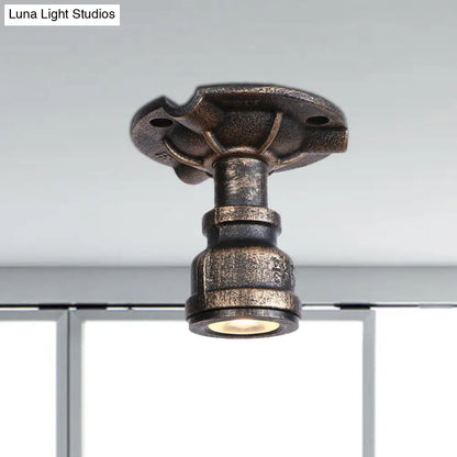 DecorBites™ DecorBites™ Rustic Industrial Antique Brass Water Pipe Ceiling Light with 1 Metal Semi Flush Mount - Perfect for Hallways