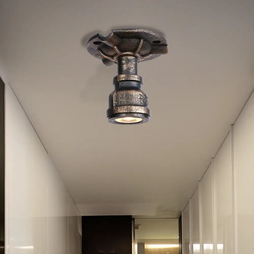 DecorBites™ DecorBites™ Rustic Industrial Antique Brass Water Pipe Ceiling Light with 1 Metal Semi Flush Mount - Perfect for Hallways