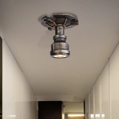 DecorBites™ DecorBites™ Rustic Industrial Antique Brass Water Pipe Ceiling Light with 1 Metal Semi Flush Mount - Perfect for Hallways