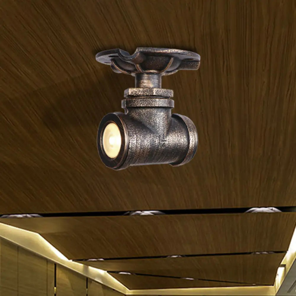 DecorBites™ DecorBites™ Rustic Industrial Antique Brass Water Pipe Ceiling Light with 1 Metal Semi Flush Mount - Perfect for Hallways