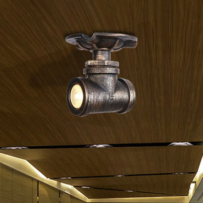 DecorBites™ DecorBites™ Rustic Industrial Antique Brass Water Pipe Ceiling Light with 1 Metal Semi Flush Mount - Perfect for Hallways