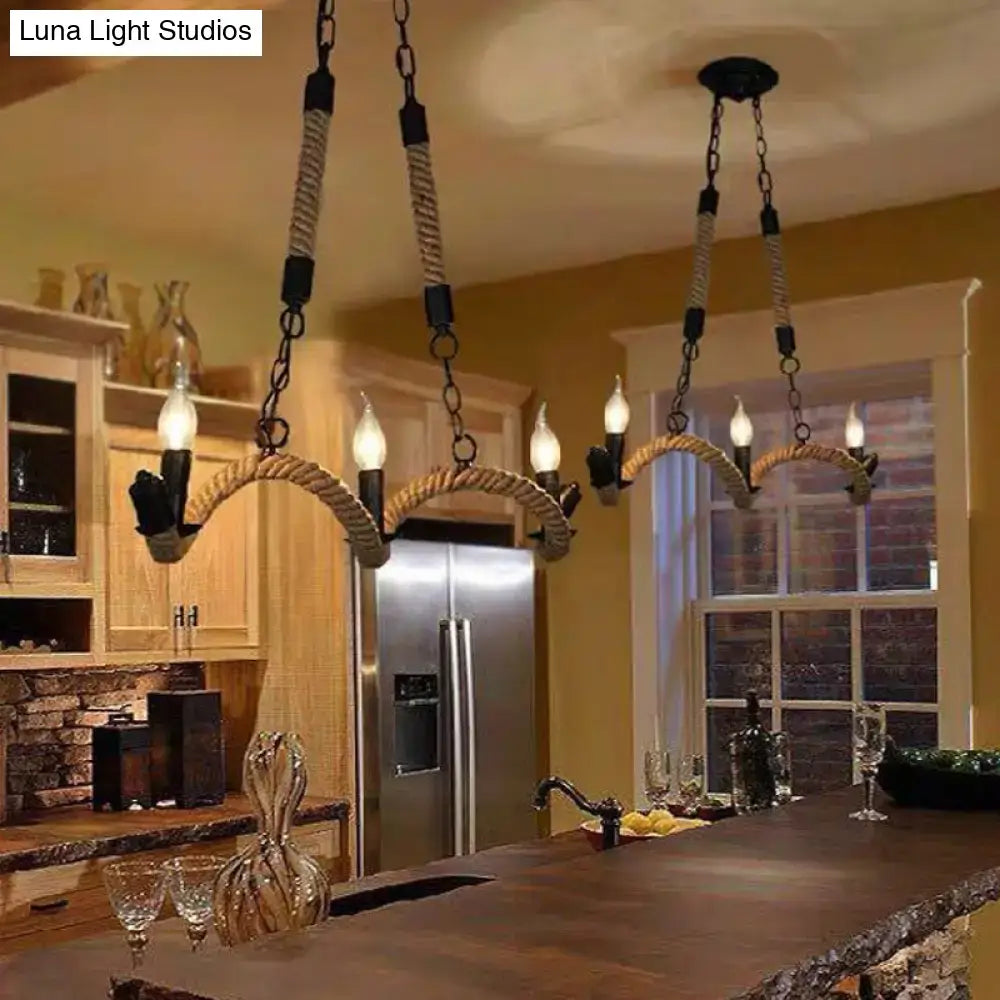 DecorBites black candle design pendant ceiling light with rope twisting and black metal chains for restaurant use