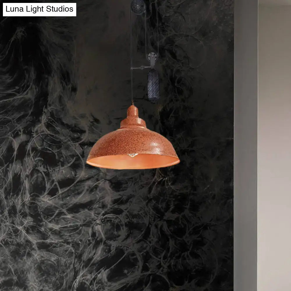 Decorbites™ rustic industrial dome pendant lamp in copper tone with speckled finish and metal hardware for living room lighting