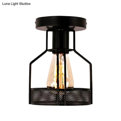 DecorBites™ DecorBites™ Rustic Iron Bistro Semi Flush Mount Lamp - Black Ceiling Light with Mesh Detail