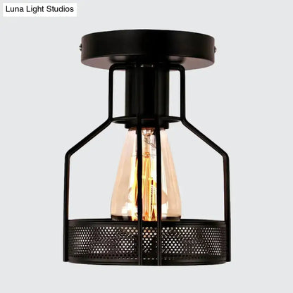 DecorBites™ DecorBites™ Rustic Iron Bistro Semi Flush Mount Lamp - Black Ceiling Light with Mesh Detail