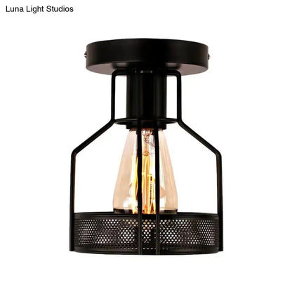 DecorBites™ DecorBites™ Rustic Iron Bistro Semi Flush Mount Lamp - Black Ceiling Light with Mesh Detail