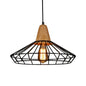 Rustic Iron Cage/Barn/Pot Shaped Pendant Light with Wood Socket - Black, 1-Bulb - Perfect for Restaurants!