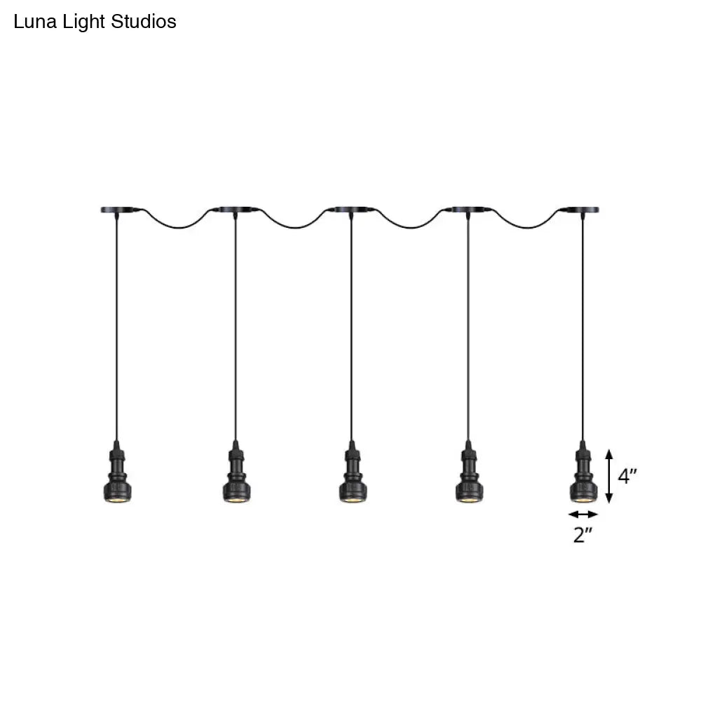 Rustic Iron Ceiling Light with LED Bulbs - Perfect for Coffee Shops - Black Finish, Available in 3/5/7 Heads