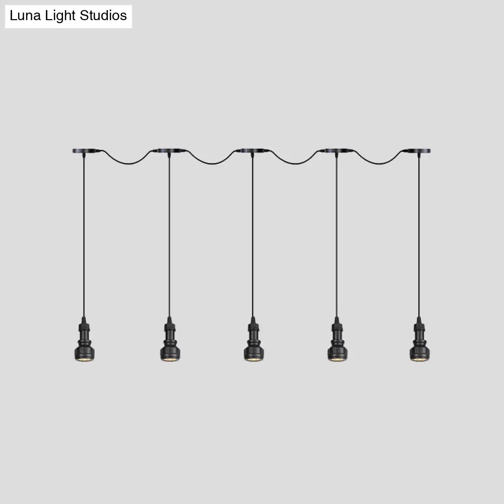 Rustic Iron Ceiling Light with LED Bulbs - Perfect for Coffee Shops - Black Finish, Available in 3/5/7 Heads