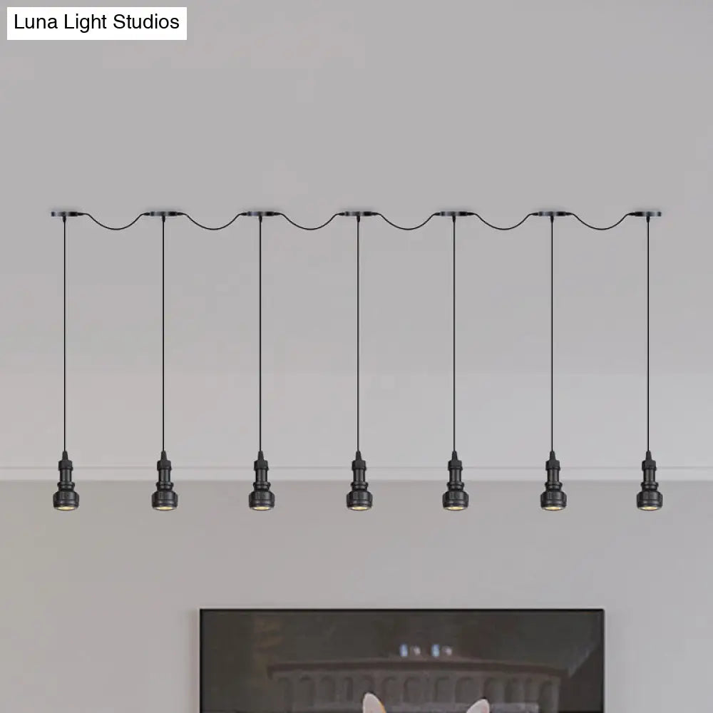 Rustic Iron Ceiling Light with LED Bulbs - Perfect for Coffee Shops - Black Finish, Available in 3/5/7 Heads