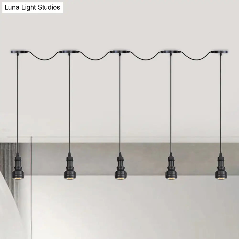 Rustic Iron Ceiling Light with LED Bulbs - Perfect for Coffee Shops - Black Finish, Available in 3/5/7 Heads