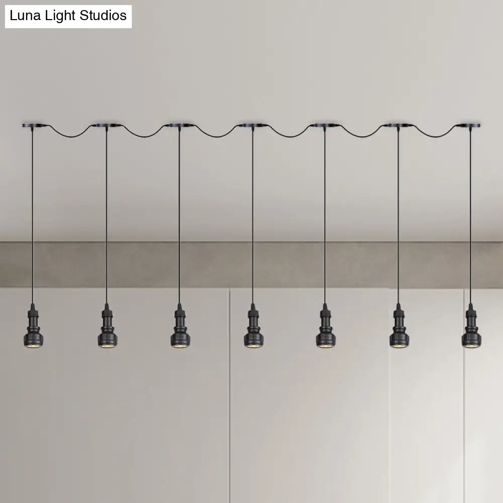 Rustic Iron Ceiling Light with LED Bulbs - Perfect for Coffee Shops - Black Finish, Available in 3/5/7 Heads