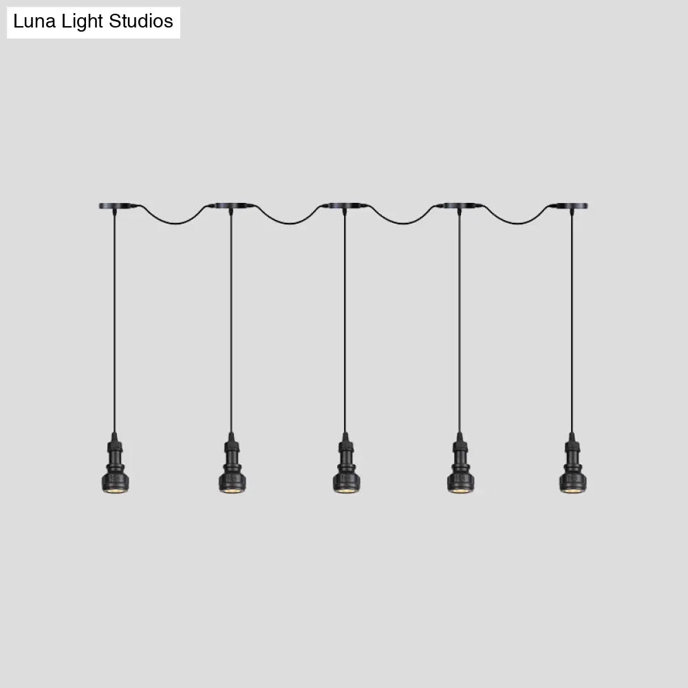 Rustic Iron Ceiling Light with LED Bulbs - Perfect for Coffee Shops - Black Finish, Available in 3/5/7 Heads