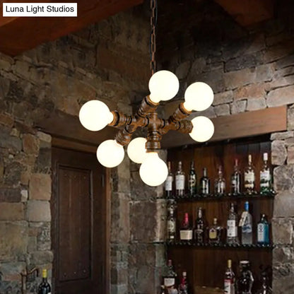 Rustic Iron Chandelier - 7-Light Warehouse Water Pipe Hanging Lamp for Bistro Lighting
