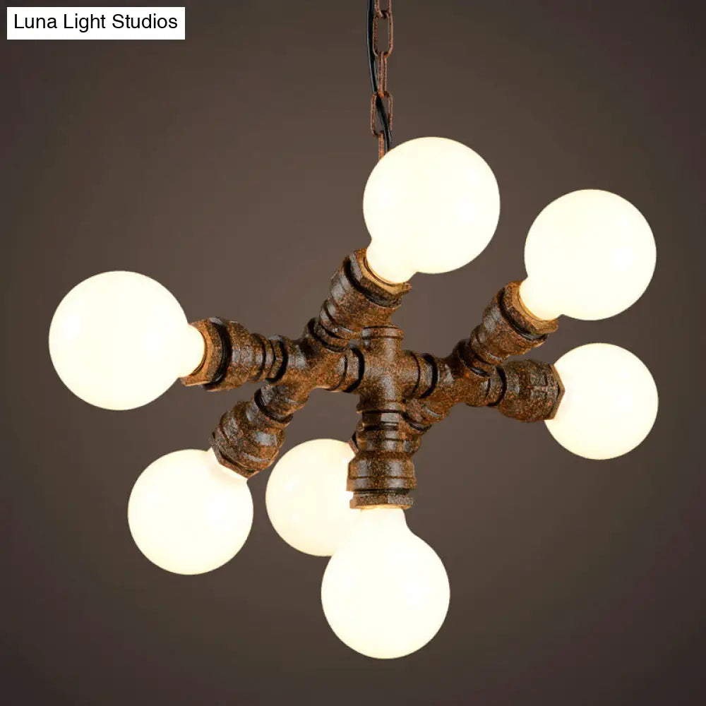 Rustic Iron Chandelier - 7-Light Warehouse Water Pipe Hanging Lamp for Bistro Lighting