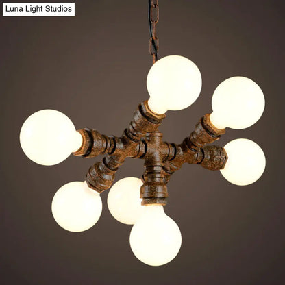 Rustic Iron Chandelier - 7-Light Warehouse Water Pipe Hanging Lamp for Bistro Lighting