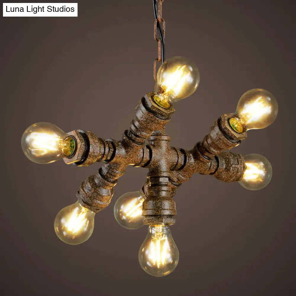 Rustic Iron Chandelier - 7-Light Warehouse Water Pipe Hanging Lamp for Bistro Lighting