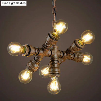 Rustic Iron Chandelier - 7-Light Warehouse Water Pipe Hanging Lamp for Bistro Lighting