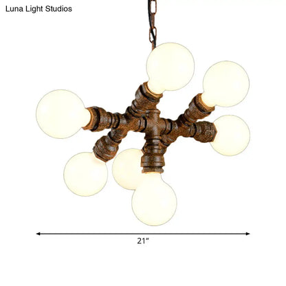 Rustic Iron Chandelier - 7-Light Warehouse Water Pipe Hanging Lamp for Bistro Lighting