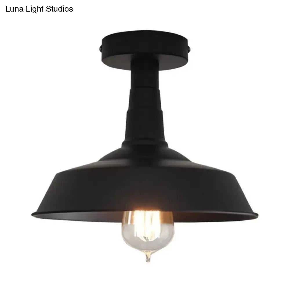DecorBites™ DecorBites™ Rustic Iron Flushmount Lighting - Single Bulb Semi Flush Mount Ceiling Light in Black