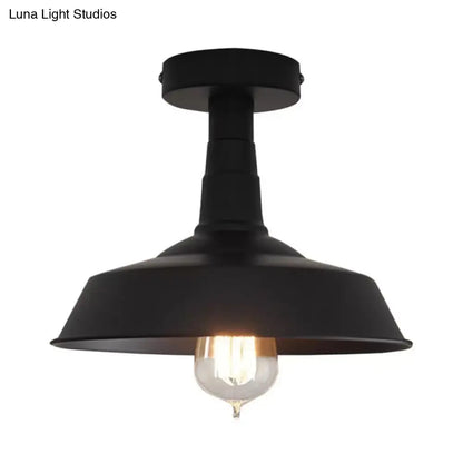 DecorBites™ DecorBites™ Rustic Iron Flushmount Lighting - Single Bulb Semi Flush Mount Ceiling Light in Black