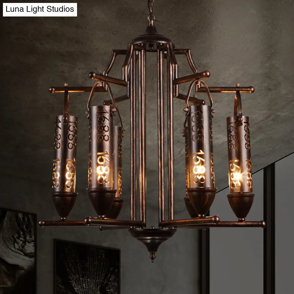 Rustic Iron Flute Hanging Light: Creative Chandelier with Number Design, Perfect for Bars